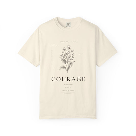 Courage - Vintage Botanical Scripture Unisex T-Shirt, Joshua 1:9 Bible Verse Tee, Christian Gift for Hard Times, Editorial Faith Apparel