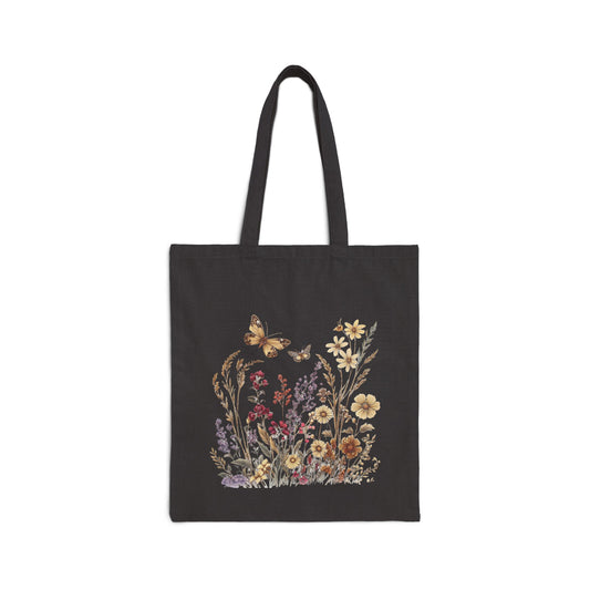 Goldene Wildblume & Schmetterling – Einkaufstasche aus Segeltuch (2 Farben)