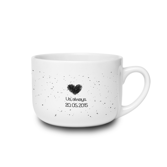 Us Always. - Personalized Anniversary Mug, 25oz Jumbo — Custom Date Gift for Couples, White Ceramic Latte Cup