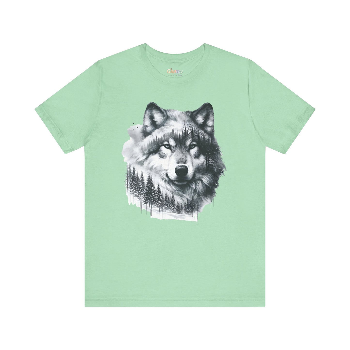 Monochromer Wolf Wald Unisex Grafik T-Shirt