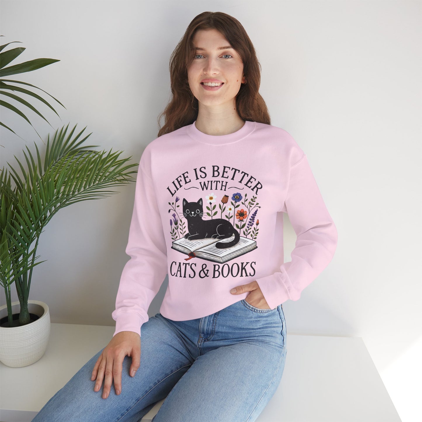 Life Is Better With Cats & Books Rundhals-Sweatshirt
