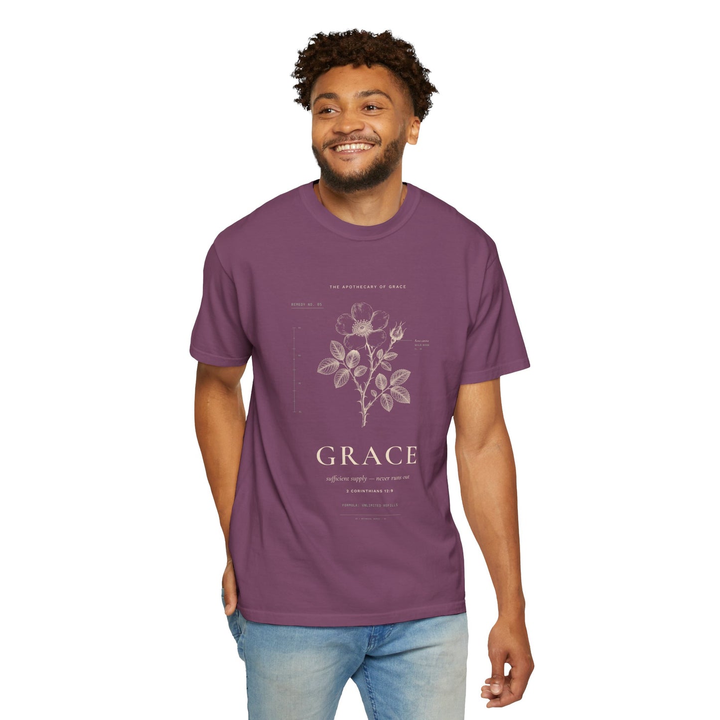 Grace - Vintage Botanical Scripture Unisex T-Shirt, 2 Corinthians 12:9 Bible Verse Tee, Christian Gift for Recovery, Editorial Faith Apparel