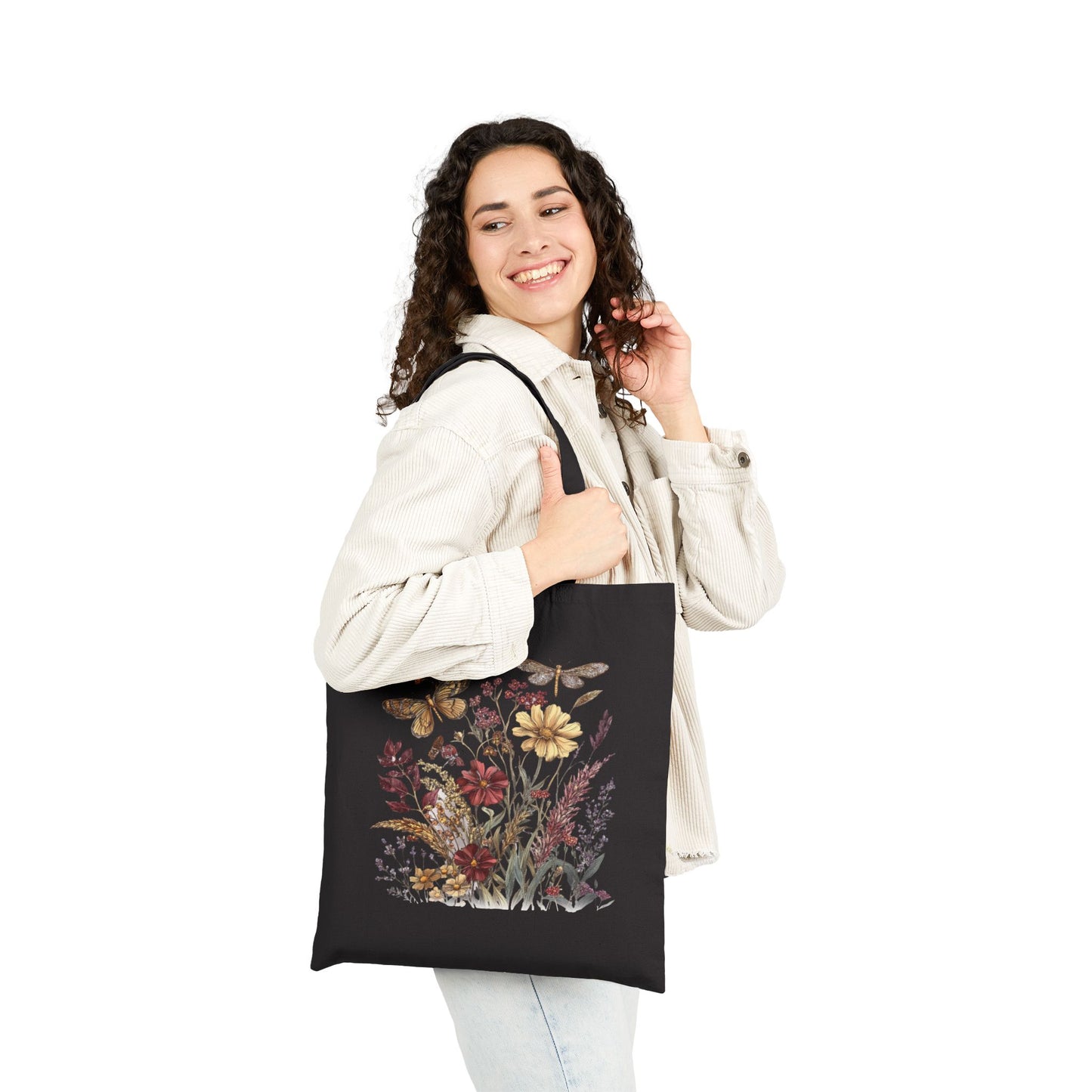 Wiesenblume & Schmetterling – Einkaufstasche aus Segeltuch (2 Farben)