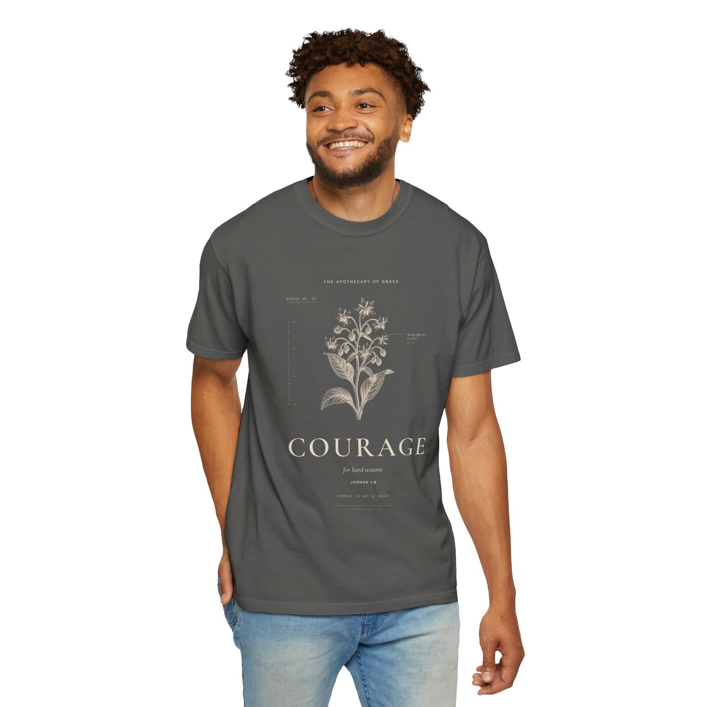 Courage - Vintage Botanical Scripture Unisex T-Shirt, Joshua 1:9 Bible Verse Tee, Christian Gift for Hard Times, Editorial Faith Apparel