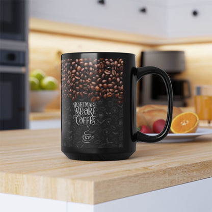 Nightmare Before Coffee - Beidseitig bedruckte schwarze Tasse (325ml/440ml)