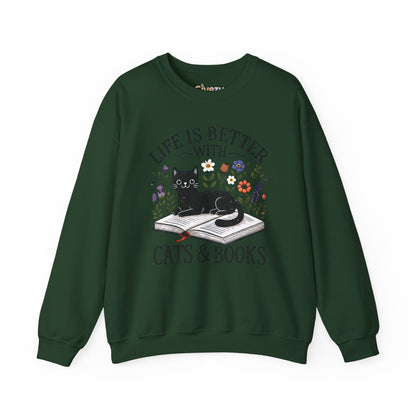 Life Is Better With Cats & Books Rundhals-Sweatshirt