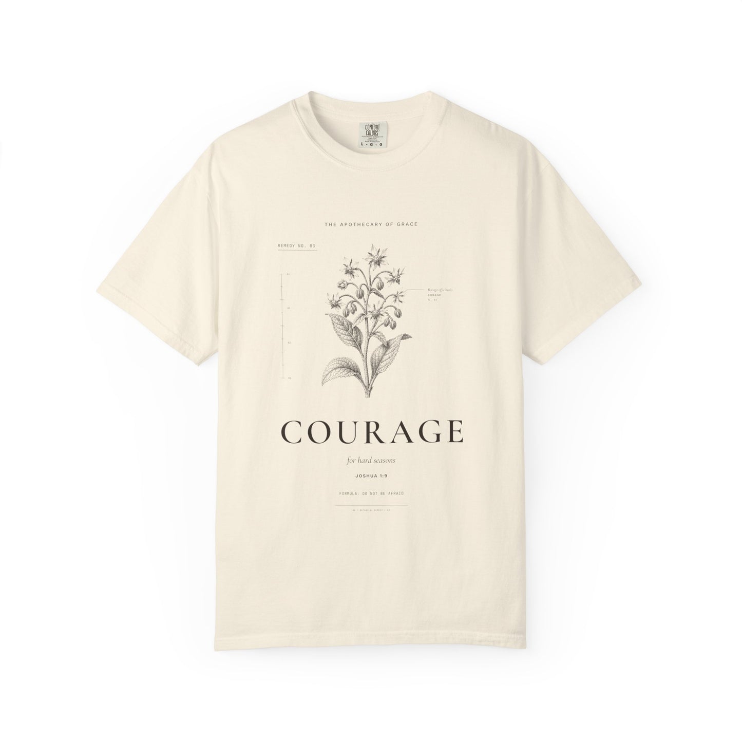 Courage - Vintage Botanical Scripture Unisex T-Shirt, Joshua 1:9 Bible Verse Tee, Christian Gift for Hard Times, Editorial Faith Apparel