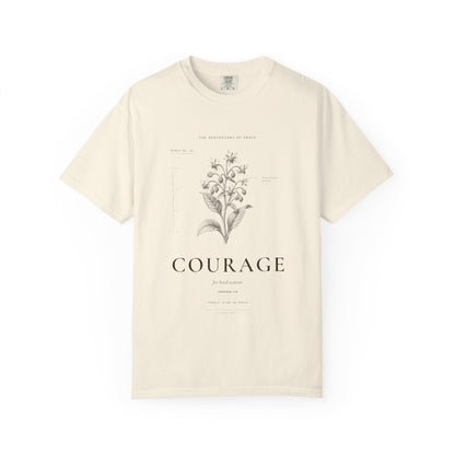 Courage - Vintage Botanical Scripture Unisex T-Shirt, Joshua 1:9 Bible Verse Tee, Christian Gift for Hard Times, Editorial Faith Apparel