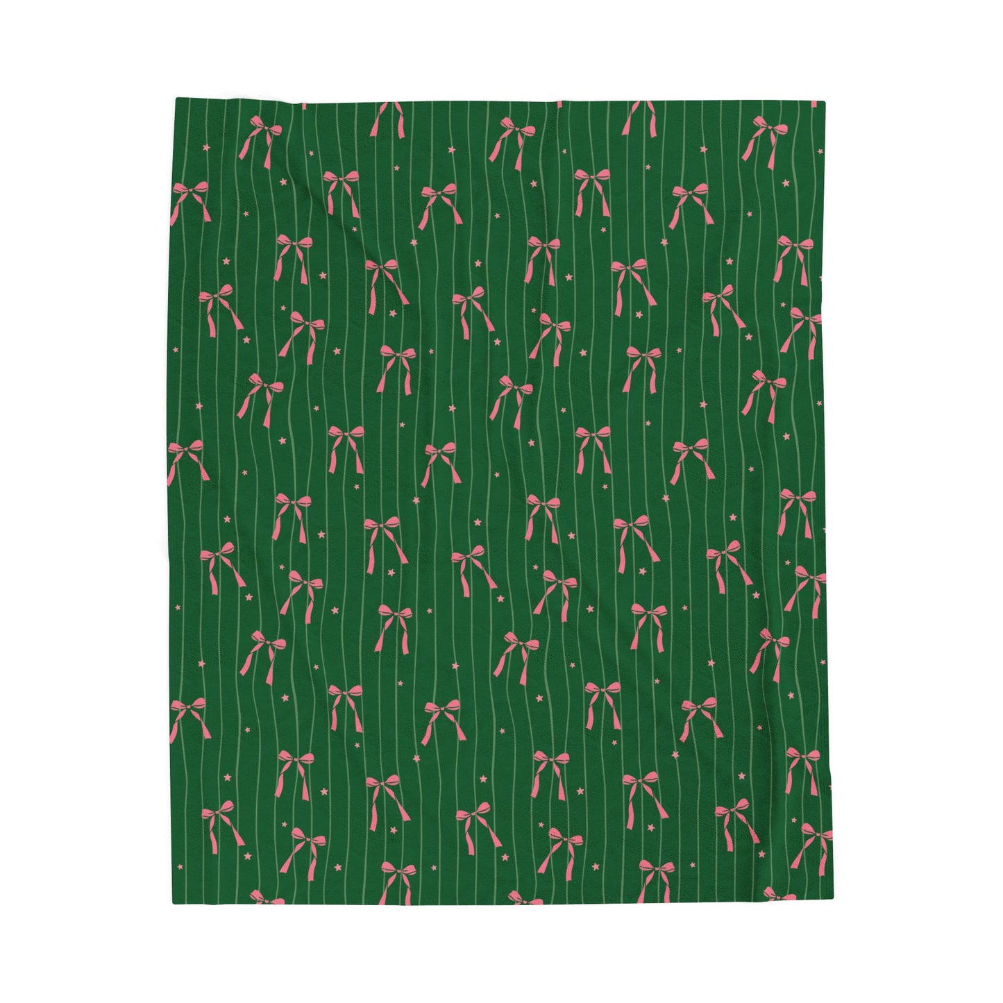 Pink Bows on Evergreen Velveteen Throw Blanket