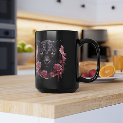 Panther Rose – Schwarze Tasse (325ml/444ml)