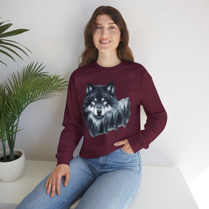 Mitternachtswolf Wald Unisex Rundhals-Sweatshirt