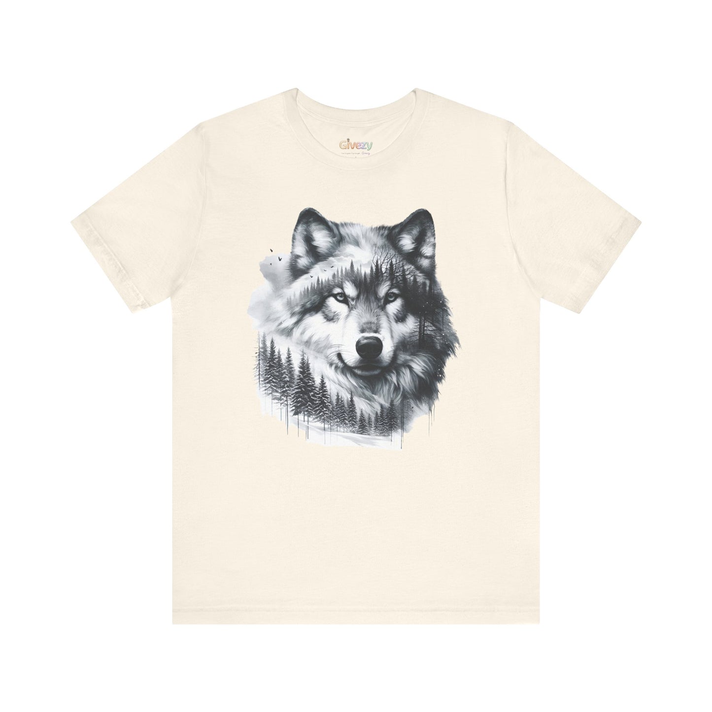 Monochromer Wolf Wald Unisex Grafik T-Shirt