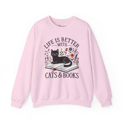 Life Is Better With Cats & Books Rundhals-Sweatshirt