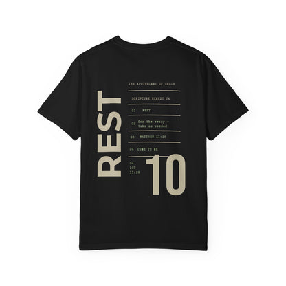Rest - Personalized Number Scripture Unisex T-Shirt, Matthew 11:28 Bible Verse Tee, Christian Gift for Burnout, Modern Streetwear Faith