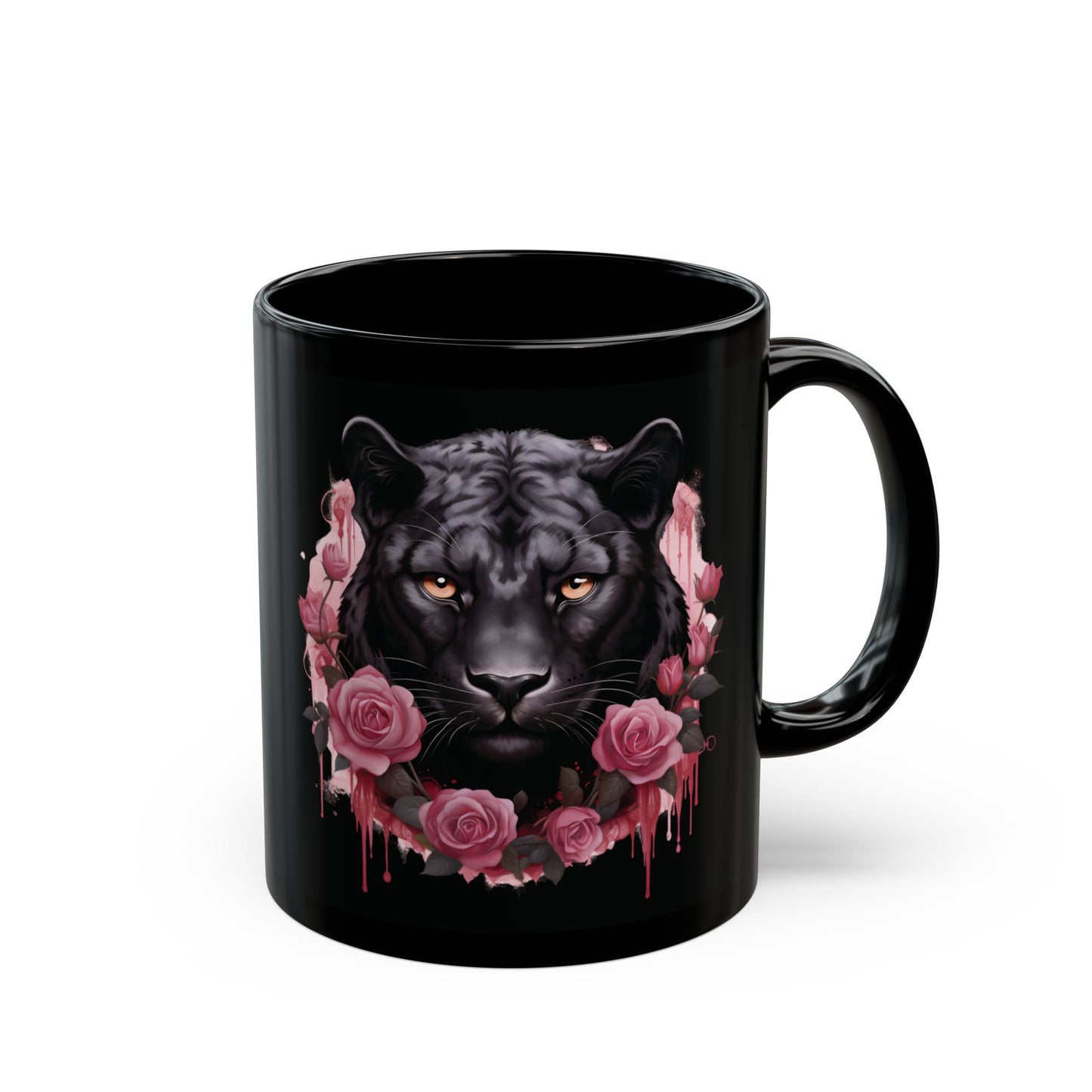 Panther Rose – Schwarze Tasse (325ml/444ml)