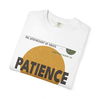 Patience - Retro Mid-Century Scripture Unisex T-Shirt, Romans 12:12 Bible Verse Tee, Christian Gift for Waiting, Modern Graphic Faith Apparel