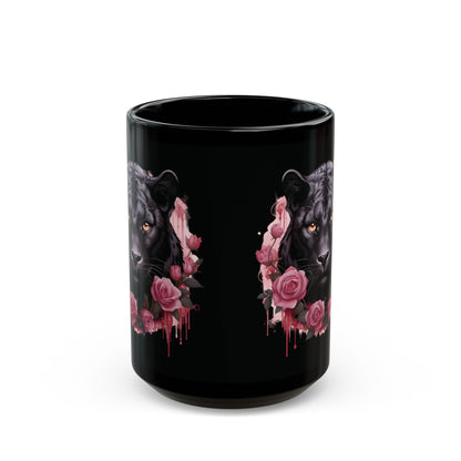 Panther Rose – Schwarze Tasse (325ml/444ml)