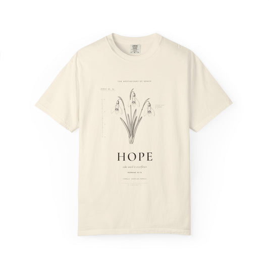 Hope - Vintage Botanical Scripture Unisex T-Shirt, Romans 15:13 Bible Verse Tee, Christian Gift for Long Waits, Editorial Faith Apparel