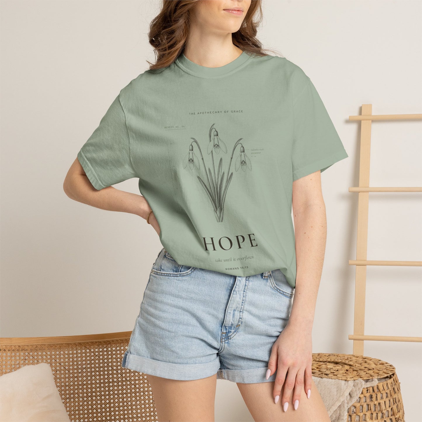 Hope - Vintage Botanical Scripture Unisex T-Shirt, Romans 15:13 Bible Verse Tee, Christian Gift for Long Waits, Editorial Faith Apparel