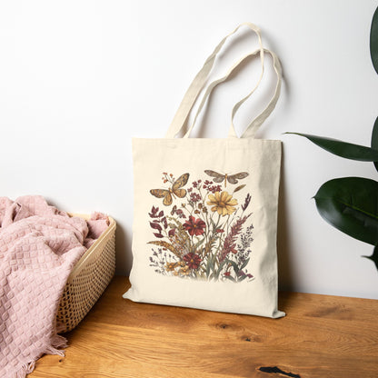 Wiesenblume & Schmetterling – Einkaufstasche aus Segeltuch (2 Farben)