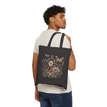 Wildflower, Sunflower & Butterfly - Canvas Tote Bag (2 Colors)
