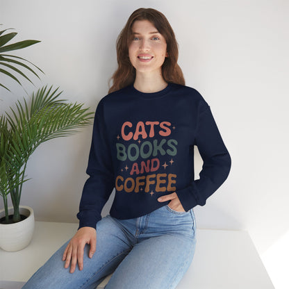 Katzen, Bücher und Kaffee Rundhals-Sweatshirt
