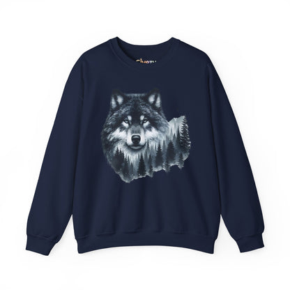 Mitternachtswolf Wald Unisex Rundhals-Sweatshirt