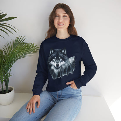 Mitternachtswolf Wald Unisex Rundhals-Sweatshirt