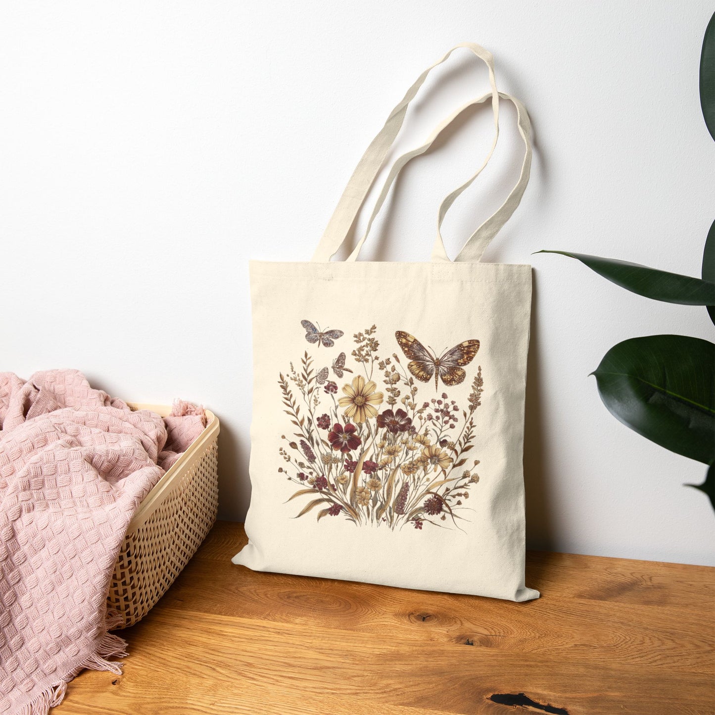 Wildflower, Sunflower & Butterfly - Canvas Tote Bag (2 Colors)