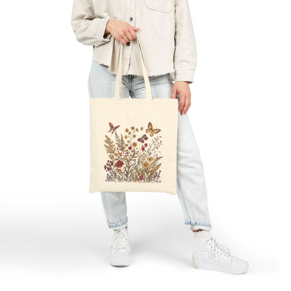 Wildblume & Schmetterling – Canvas-Einkaufstasche (2 Farben)