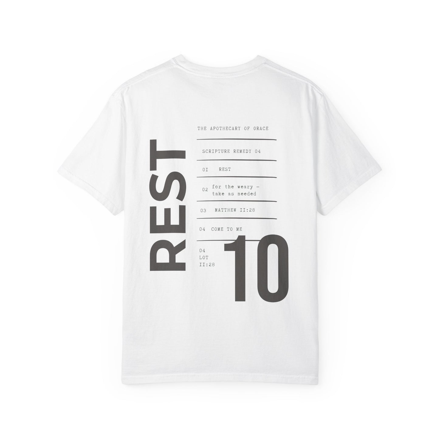 Rest - Personalized Number Scripture Unisex T-Shirt, Matthew 11:28 Bible Verse Tee, Christian Gift for Burnout, Modern Streetwear Faith
