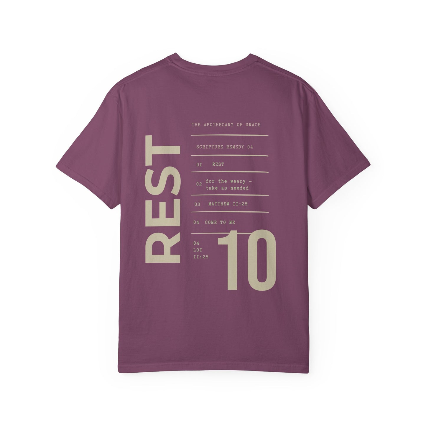 Rest - Personalized Number Scripture Unisex T-Shirt, Matthew 11:28 Bible Verse Tee, Christian Gift for Burnout, Modern Streetwear Faith