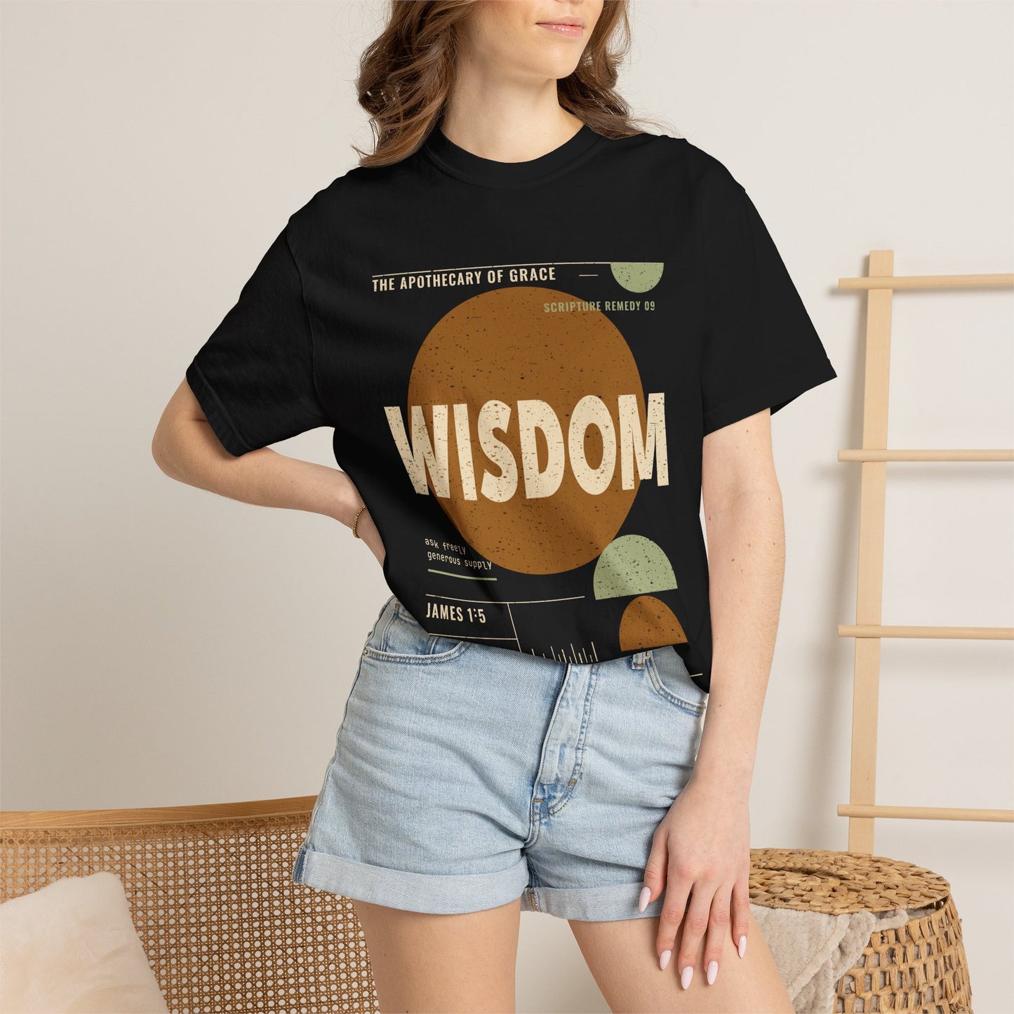 Wisdom - Retro Mid-Century Scripture Unisex T-Shirt, James 1:5 Bible Verse Tee, Christian Gift for Graduation, Modern Graphic Faith Apparel