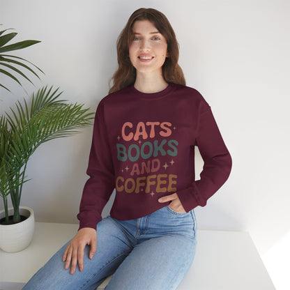 Katzen, Bücher und Kaffee Rundhals-Sweatshirt