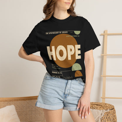 Hope - Retro Mid-Century Scripture Unisex T-Shirt, Romans 15:13 Bible Verse Tee, Christian Gift for Long Waits, Modern Graphic Faith Apparel