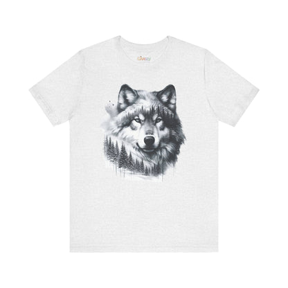 Monochromer Wolf Wald Unisex Grafik T-Shirt