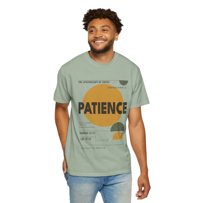 Patience - Retro Mid-Century Scripture Unisex T-Shirt, Romans 12:12 Bible Verse Tee, Christian Gift for Waiting, Modern Graphic Faith Apparel