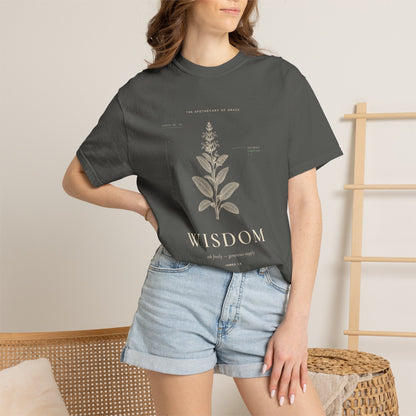 Wisdom - Vintage Botanical Scripture Unisex T-Shirt, James 1:5 Bible Verse Tee, Christian Gift for Graduation, Editorial Faith Apparel