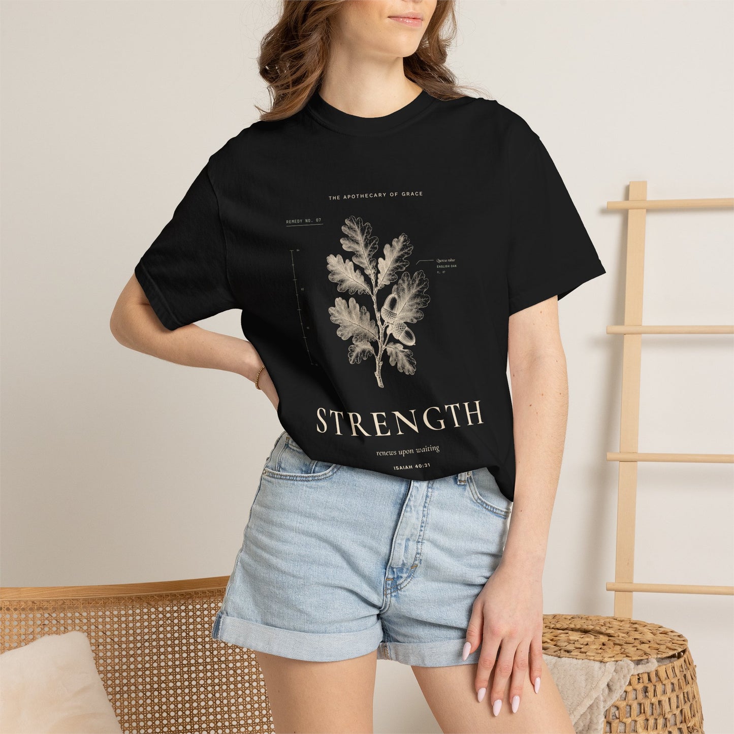 Strength - Vintage Botanical Scripture Unisex T-Shirt, Isaiah 40:31 Bible Verse Tee, Christian Gift for Caregivers, Editorial Faith Apparel