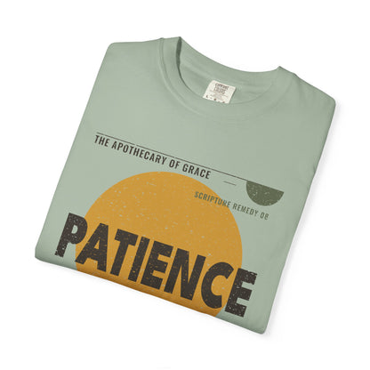 Patience - Retro Mid-Century Scripture Unisex T-Shirt, Romans 12:12 Bible Verse Tee, Christian Gift for Waiting, Modern Graphic Faith Apparel