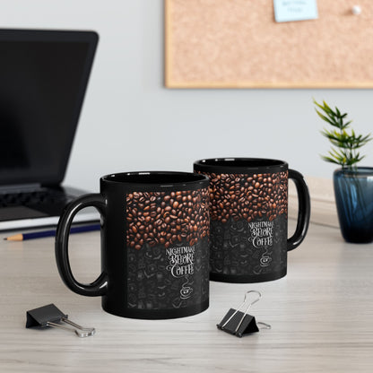 Nightmare Before Coffee - Beidseitig bedruckte schwarze Tasse (325ml/440ml)