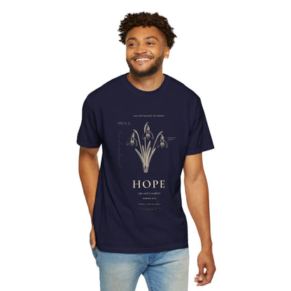 Hope - Vintage Botanical Scripture Unisex T-Shirt, Romans 15:13 Bible Verse Tee, Christian Gift for Long Waits, Editorial Faith Apparel