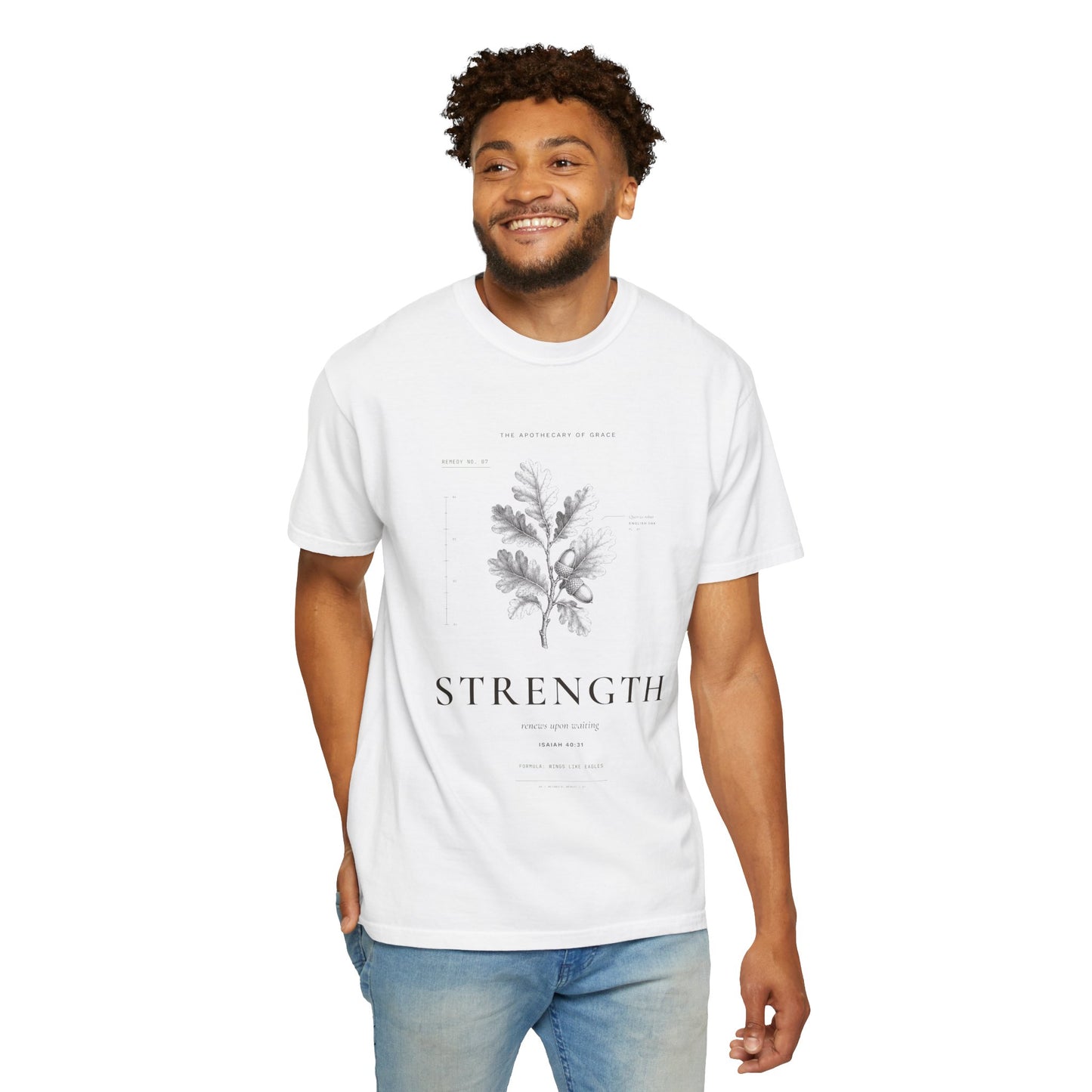 Strength - Vintage Botanical Scripture Unisex T-Shirt, Isaiah 40:31 Bible Verse Tee, Christian Gift for Caregivers, Editorial Faith Apparel
