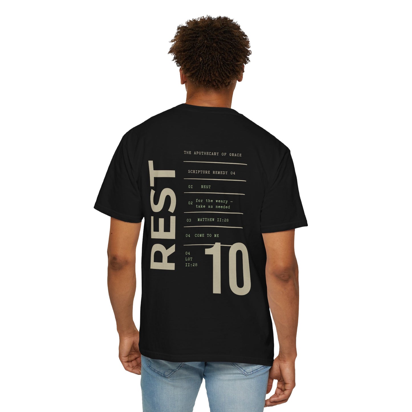 Rest - Personalized Number Scripture Unisex T-Shirt, Matthew 11:28 Bible Verse Tee, Christian Gift for Burnout, Modern Streetwear Faith