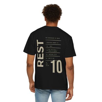 Rest - Personalized Number Scripture Unisex T-Shirt, Matthew 11:28 Bible Verse Tee, Christian Gift for Burnout, Modern Streetwear Faith