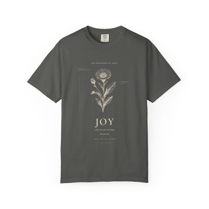 Joy - Vintage Botanical Scripture Unisex T-Shirt, Psalm 30:5 Bible Verse Tee, Christian Gift for Encouragement, Editorial Faith Apparel