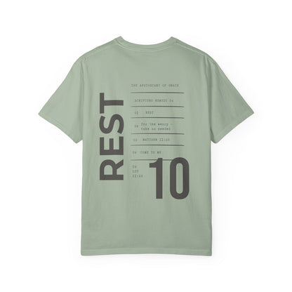 Rest - Personalized Number Scripture Unisex T-Shirt, Matthew 11:28 Bible Verse Tee, Christian Gift for Burnout, Modern Streetwear Faith