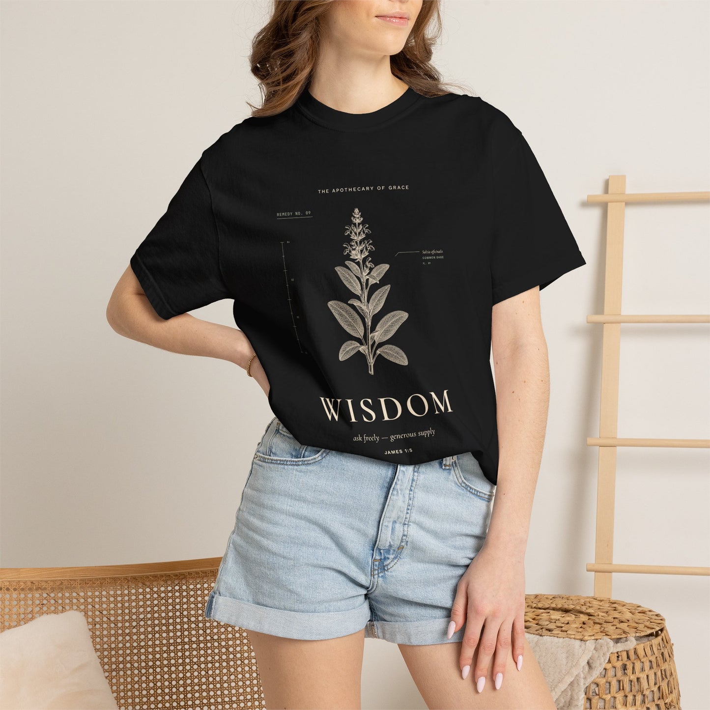 Wisdom - Vintage Botanical Scripture Unisex T-Shirt, James 1:5 Bible Verse Tee, Christian Gift for Graduation, Editorial Faith Apparel