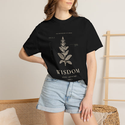 Wisdom - Vintage Botanical Scripture Unisex T-Shirt, James 1:5 Bible Verse Tee, Christian Gift for Graduation, Editorial Faith Apparel