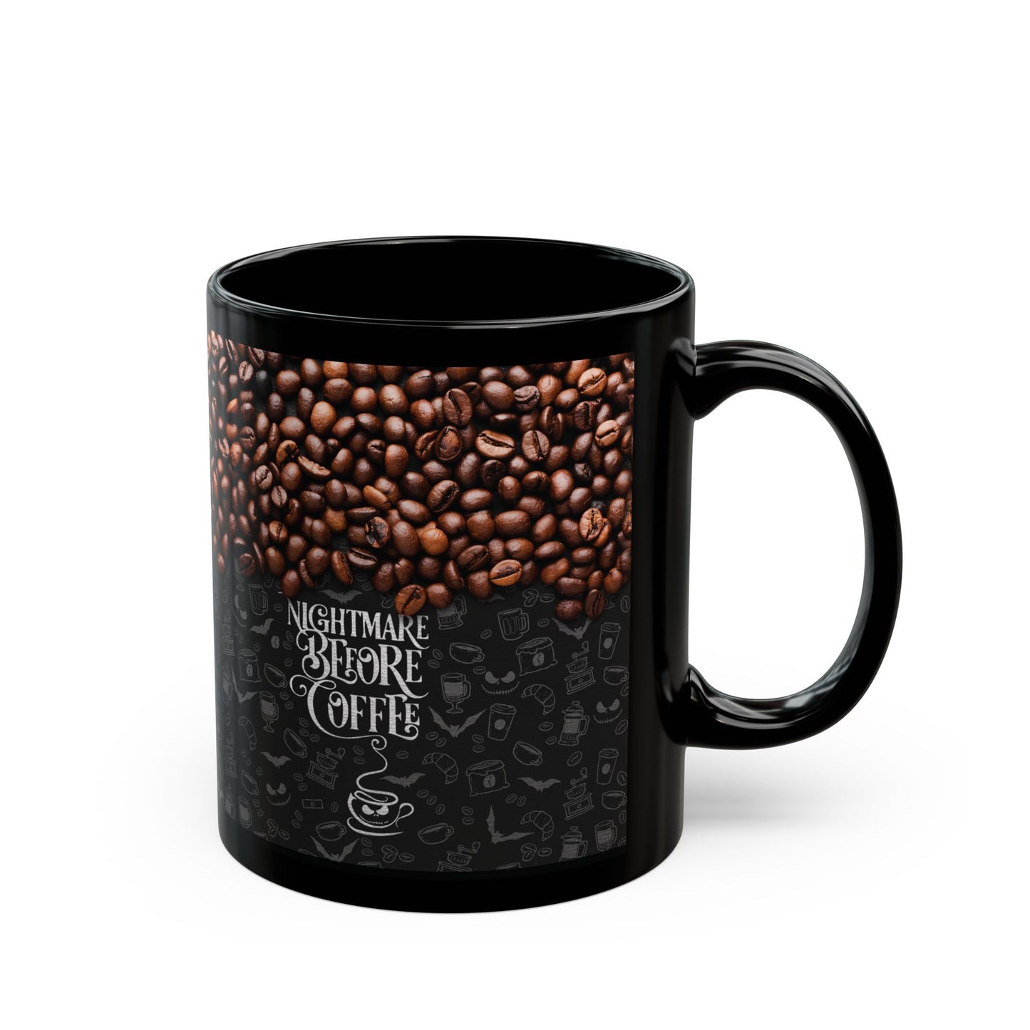 Nightmare Before Coffee - Beidseitig bedruckte schwarze Tasse (325ml/440ml)